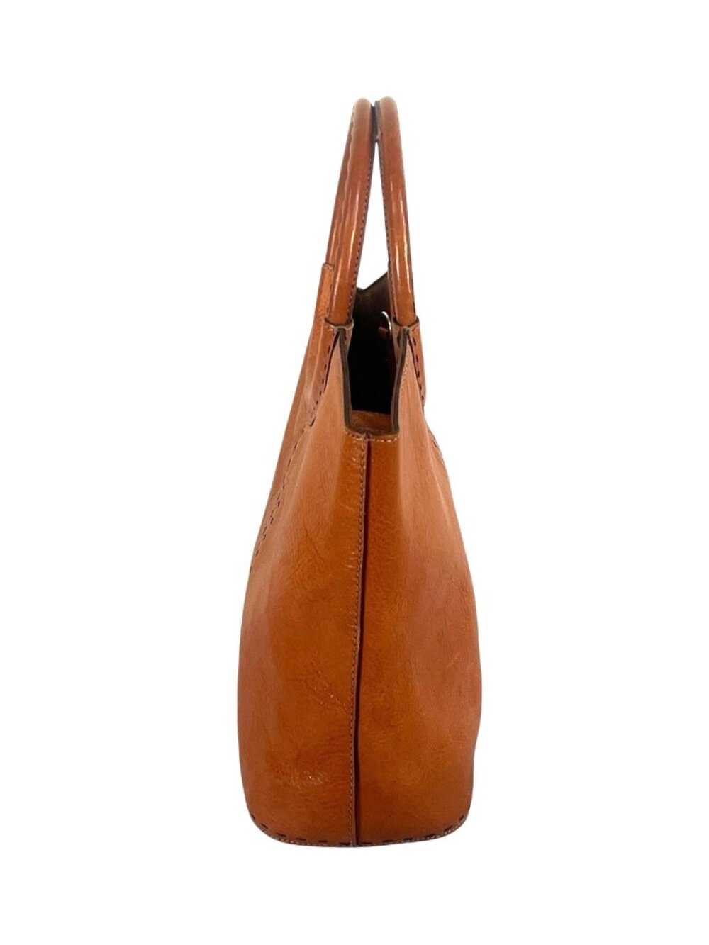 vintage Fossil Satchel Brown Pebbled Leather Round Handles Fossil Key Y2K - Picture 4 of 7